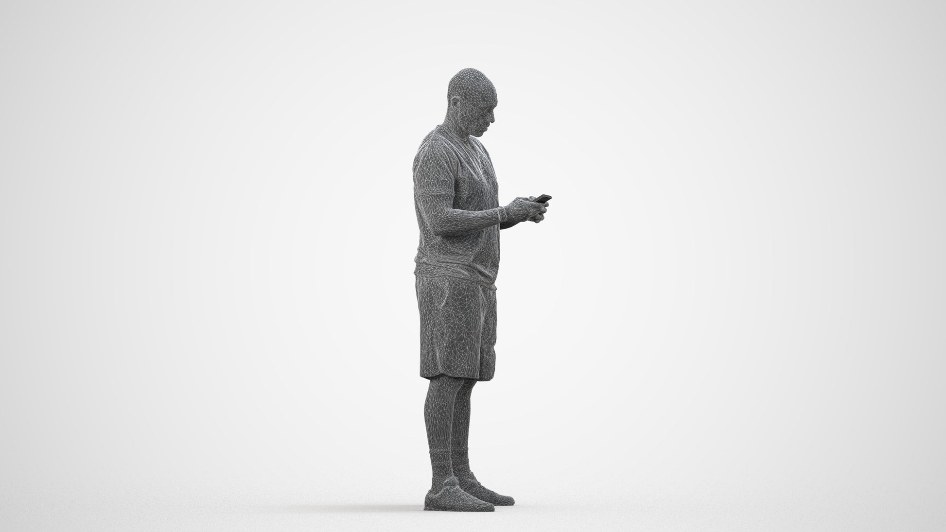 realistic 3D human man sport, archviz people FBX OBJ for Blender, wireframe side view