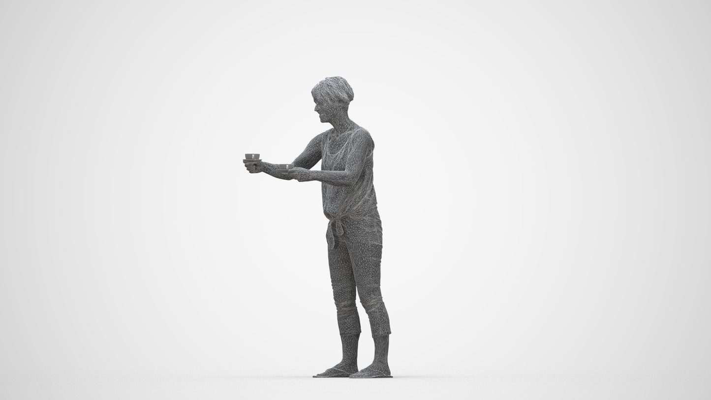 scanned 3D senior woman casual standing, photogrammetry people for Enscape and V-Ray, wireframe back view