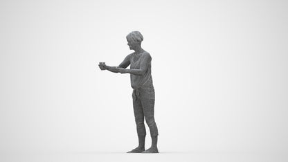scanned 3D senior woman casual standing, photogrammetry people for Enscape and V-Ray, wireframe back view