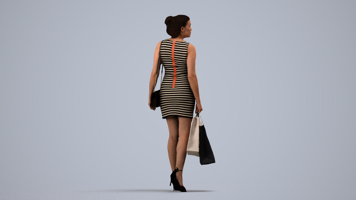 photogrammetry 3D woman casual shopping, realistic human model archviz FBX, side view render