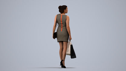 photogrammetry 3D woman casual shopping, realistic human model archviz FBX, side view render