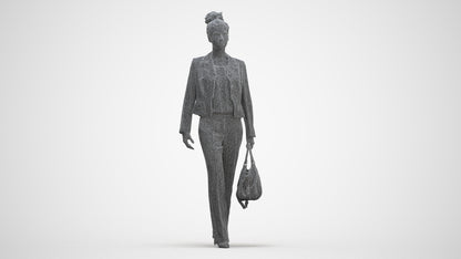realistic 3D woman business walking, scanned archviz people for Blender and 3ds Max, three-quarter front view render
