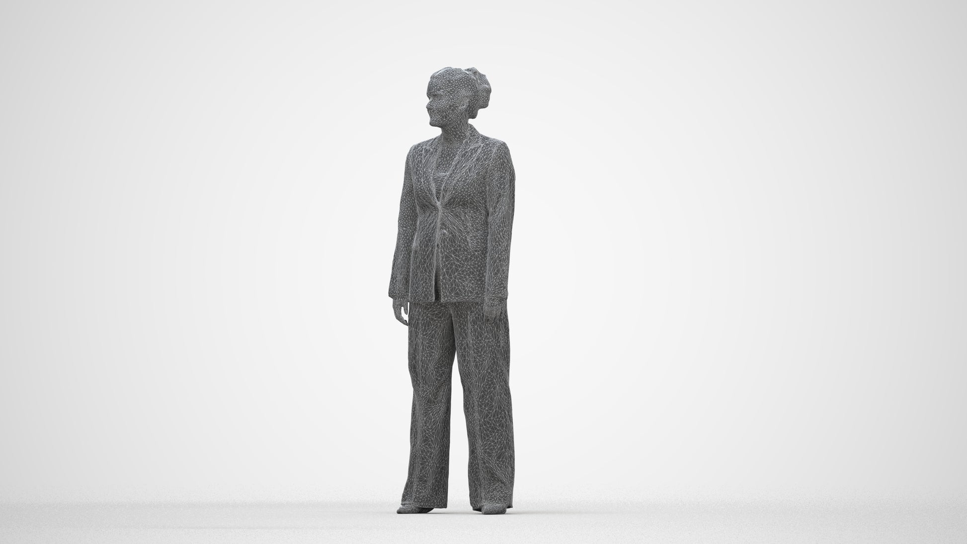 3D scanned woman standing business, photorealistic archviz people for Enscape and SketchUp, wireframe back view
