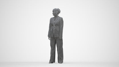 3D scanned woman standing business, photorealistic archviz people for Enscape and SketchUp, wireframe back view