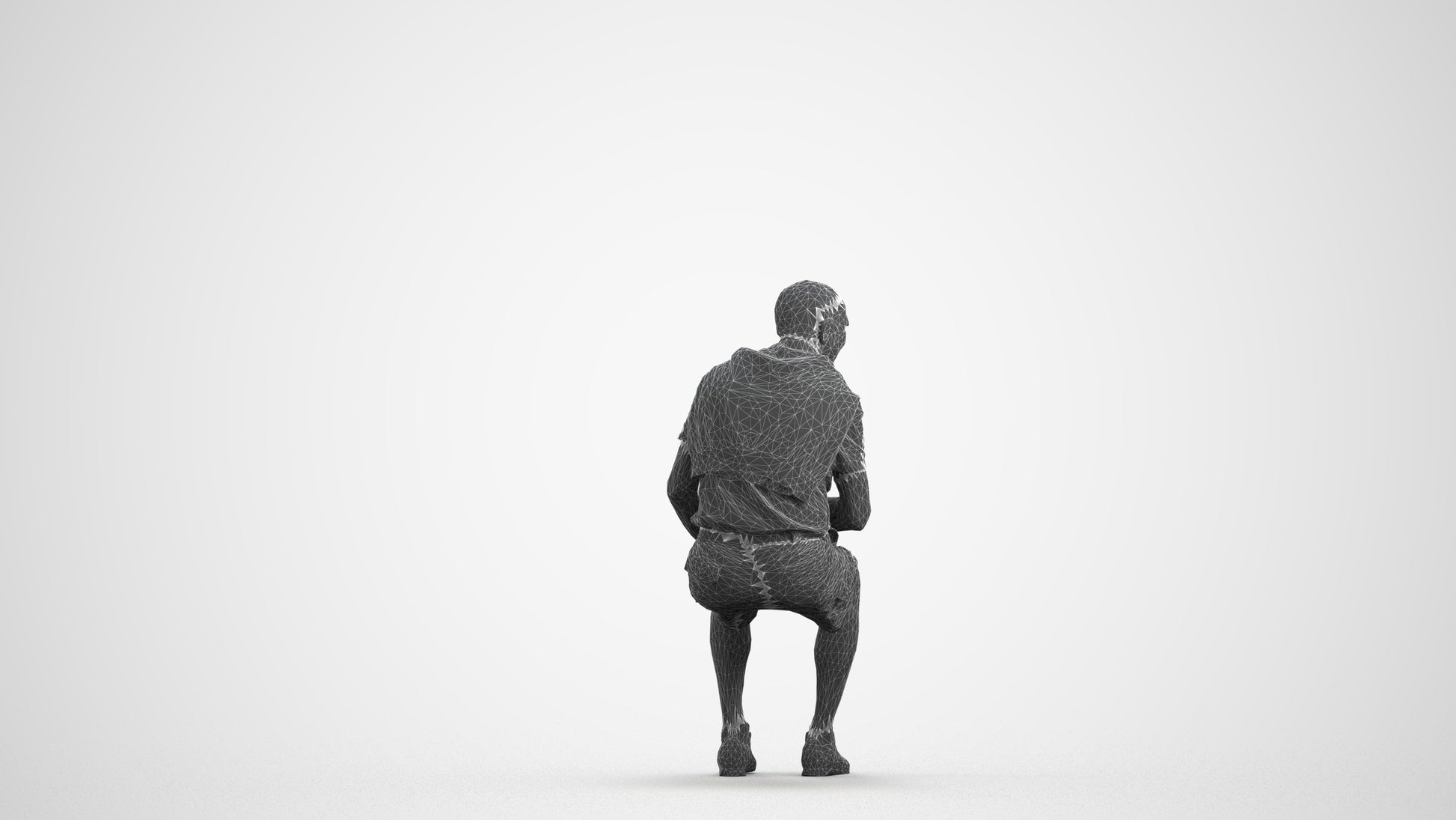 scanned 3D senior man casual sitting, photogrammetry people for Enscape and V-Ray, wireframe front view