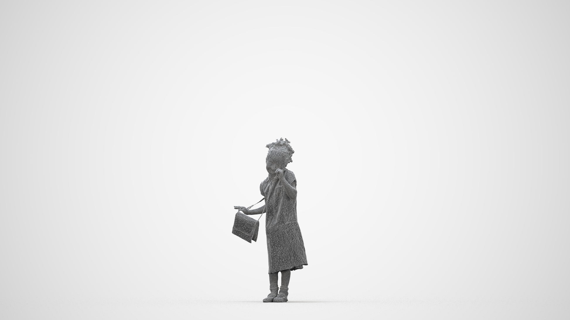 scanned 3D girl casual kids, photogrammetry people for Enscape and V-Ray, wireframe back view