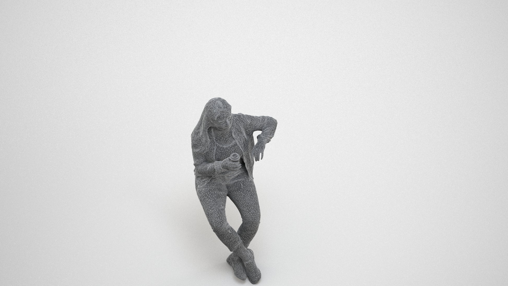 3D people model woman casual sitting, scanned human for 3ds Max rendering, wireframe three-quarter view