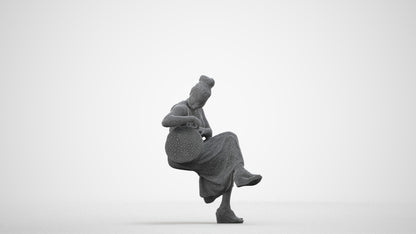 3D people model woman casual sitting, scanned human for 3ds Max rendering, wireframe side view