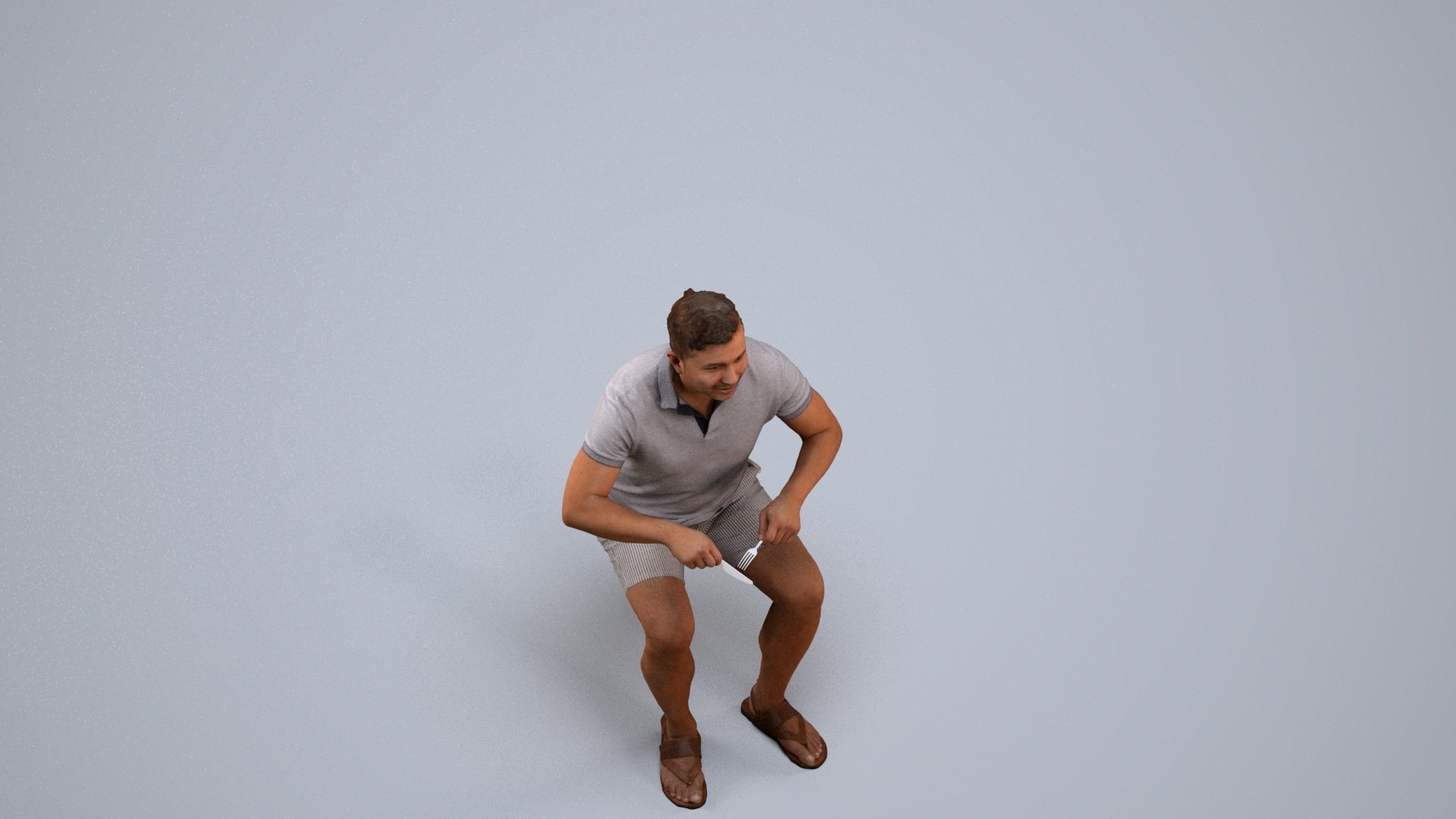 3D scanned man sitting casual, photorealistic archviz people for Enscape and SketchUp, back view render