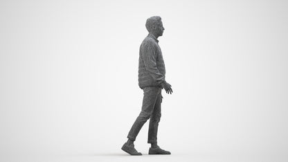 photogrammetry 3D man casual walking, realistic human model archviz FBX, wireframe side view