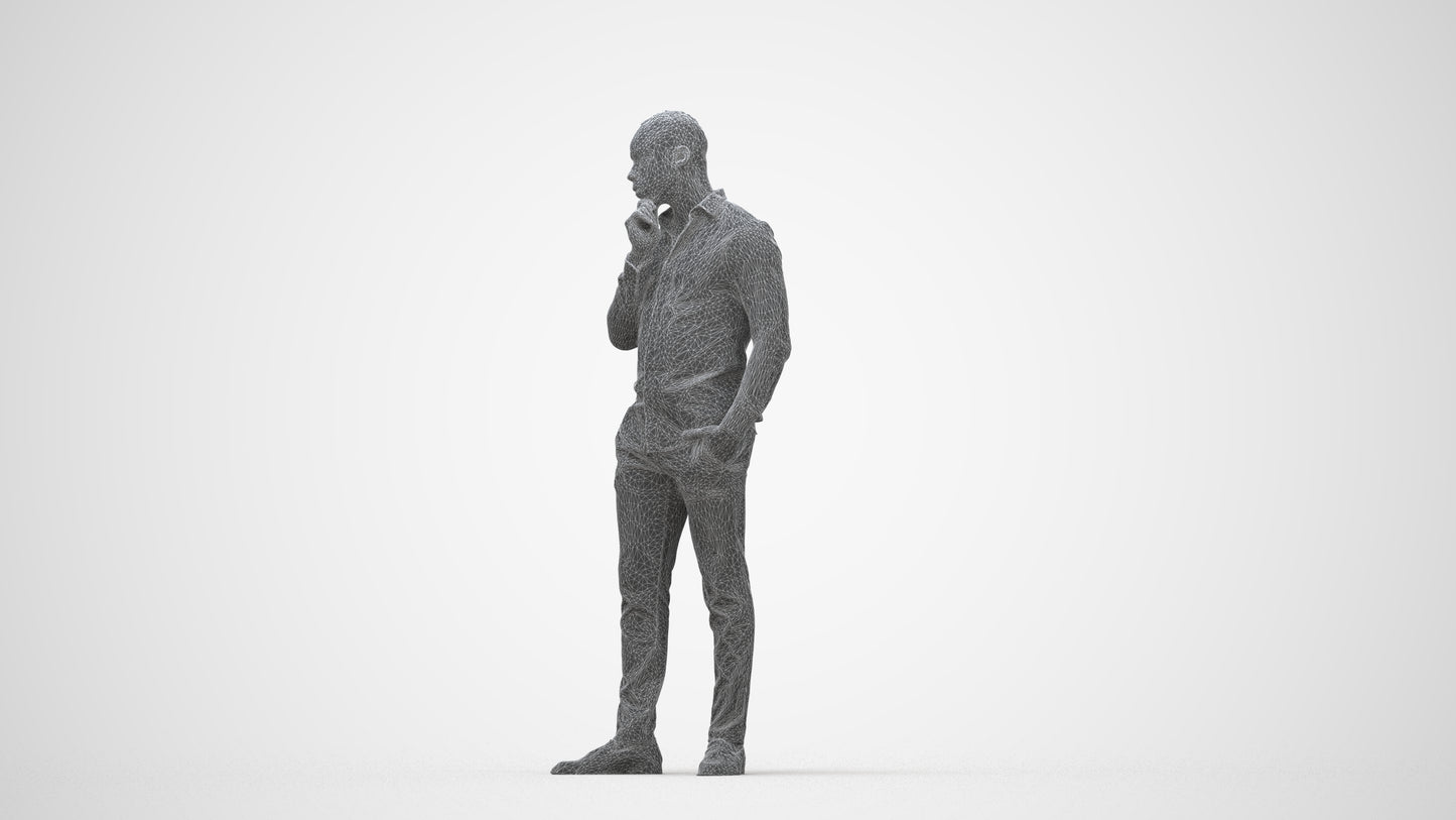 scanned 3D man business standing, photogrammetry people for Enscape and V-Ray, wireframe back view