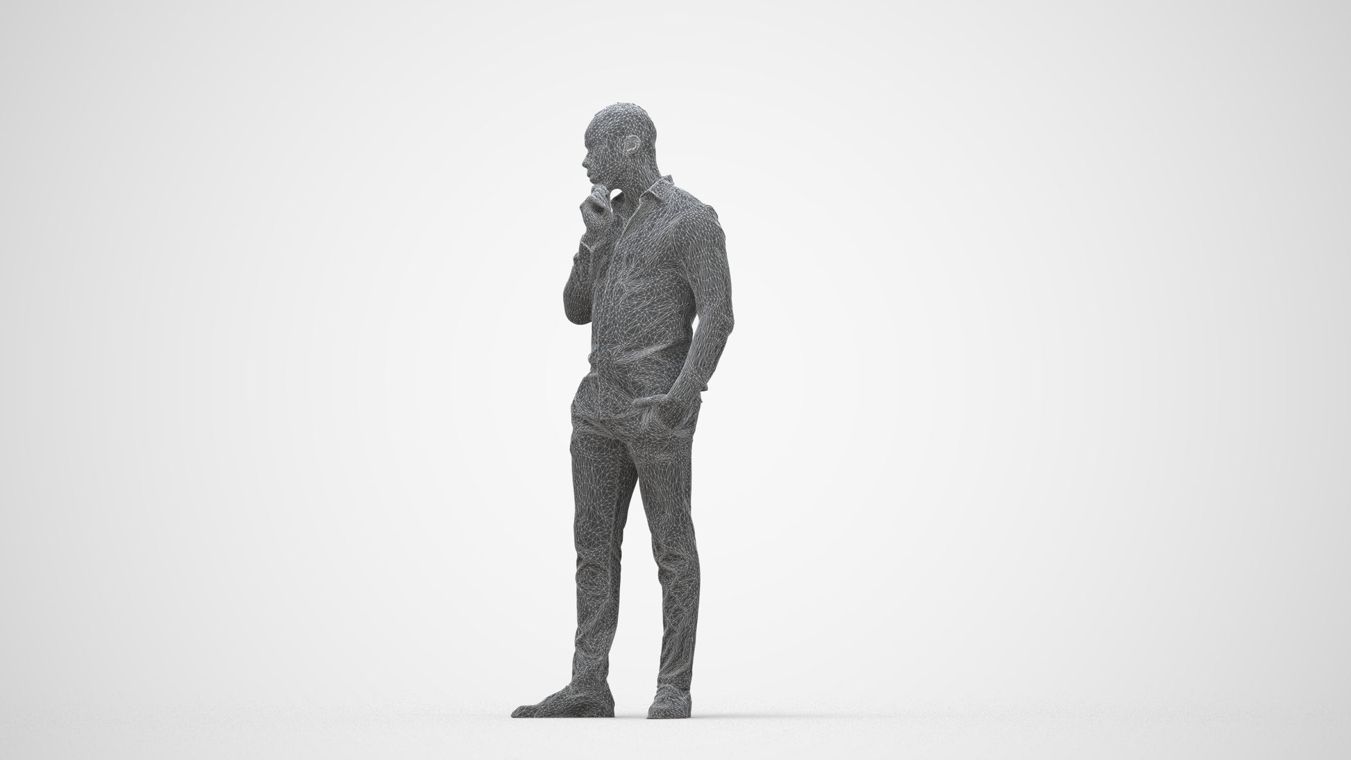 scanned 3D man business standing, photogrammetry people for Enscape and V-Ray, wireframe back view