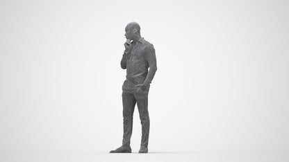 scanned 3D man business standing, photogrammetry people for Enscape and V-Ray, wireframe back view