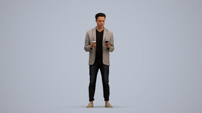 3D human model man business standing, photogrammetry scanned person for archviz, standing pose render