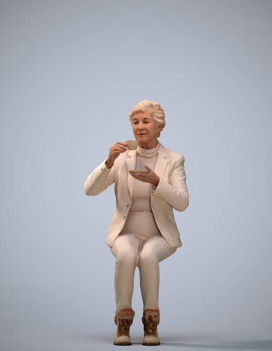 realistic 3D people senior woman business sitting, render-ready for V-Ray and Corona, FBX OBJ