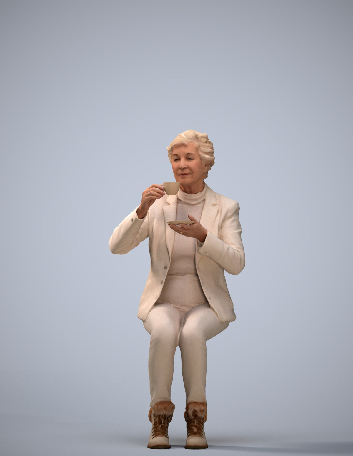 realistic 3D people senior woman business sitting, render-ready for V-Ray and Corona, FBX OBJ