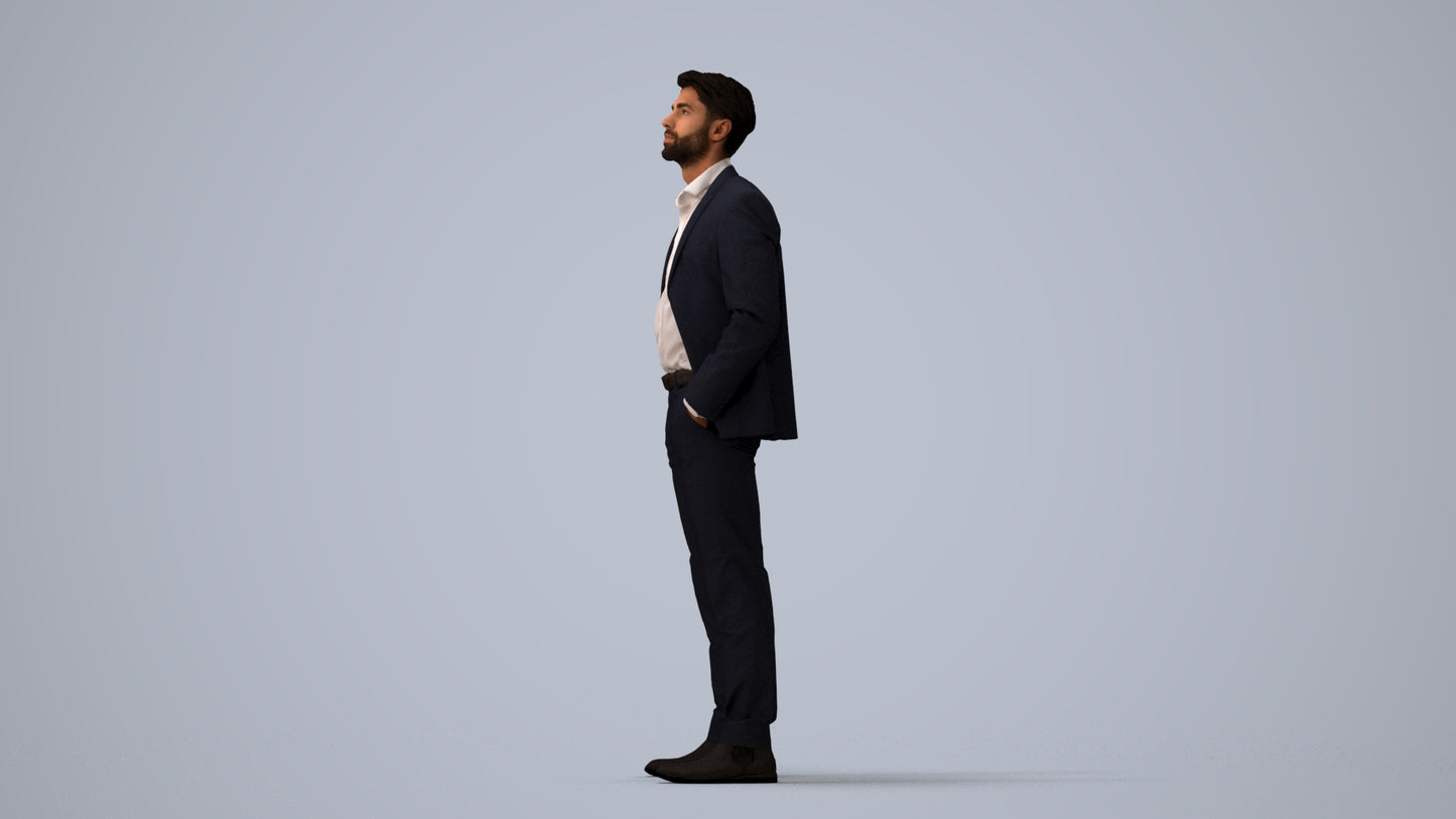 scanned 3D man business, photogrammetry people for Enscape and V-Ray, three-quarter view render