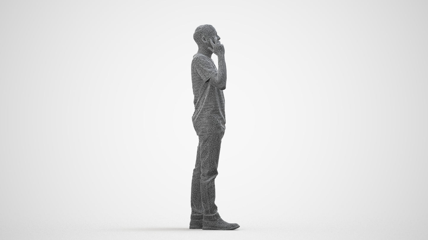 photogrammetry 3D man casual standing, realistic human model archviz FBX, wireframe side view