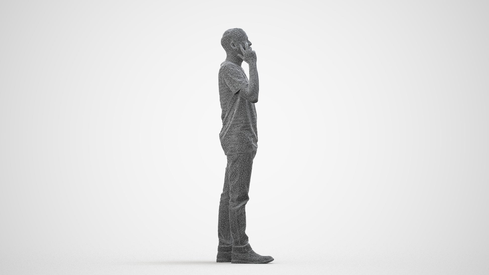 photogrammetry 3D man casual standing, realistic human model archviz FBX, wireframe side view