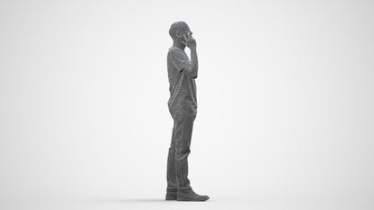 photogrammetry 3D man casual standing, realistic human model archviz FBX, wireframe side view