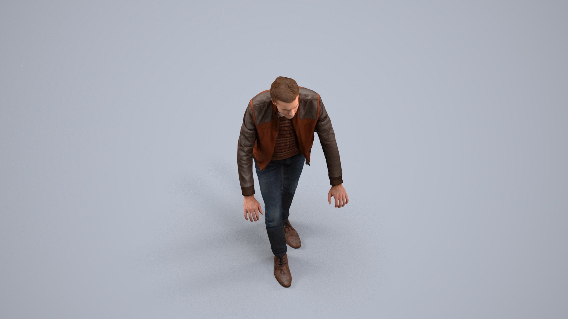 realistic 3D man casual walking, scanned archviz people for Blender and 3ds Max, back view render
