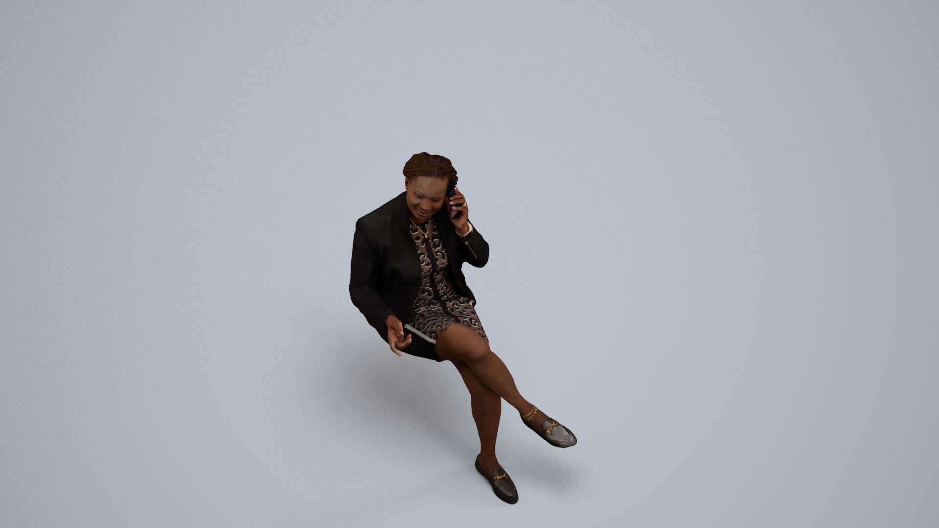 realistic 3D people woman business sitting, render-ready for V-Ray and Corona, FBX OBJ, back view render