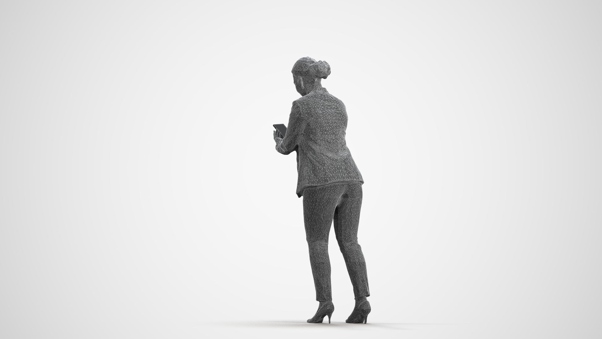 realistic 3D human woman business standing, archviz people FBX OBJ for Blender, wireframe front view