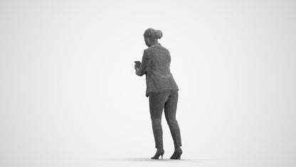 realistic 3D human woman business standing, archviz people FBX OBJ for Blender, wireframe front view