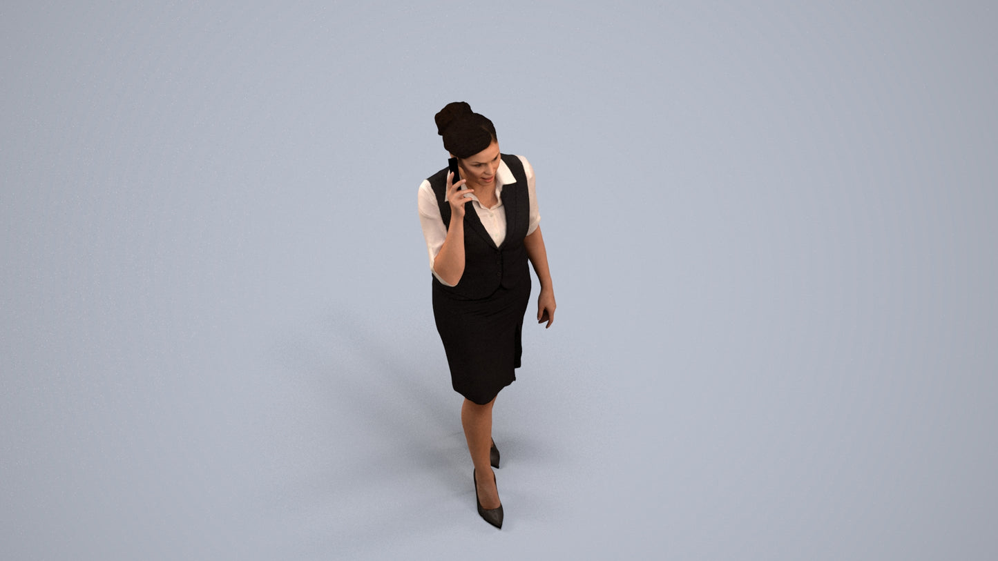 3D people model woman hospitality, scanned human for 3ds Max rendering, back view render
