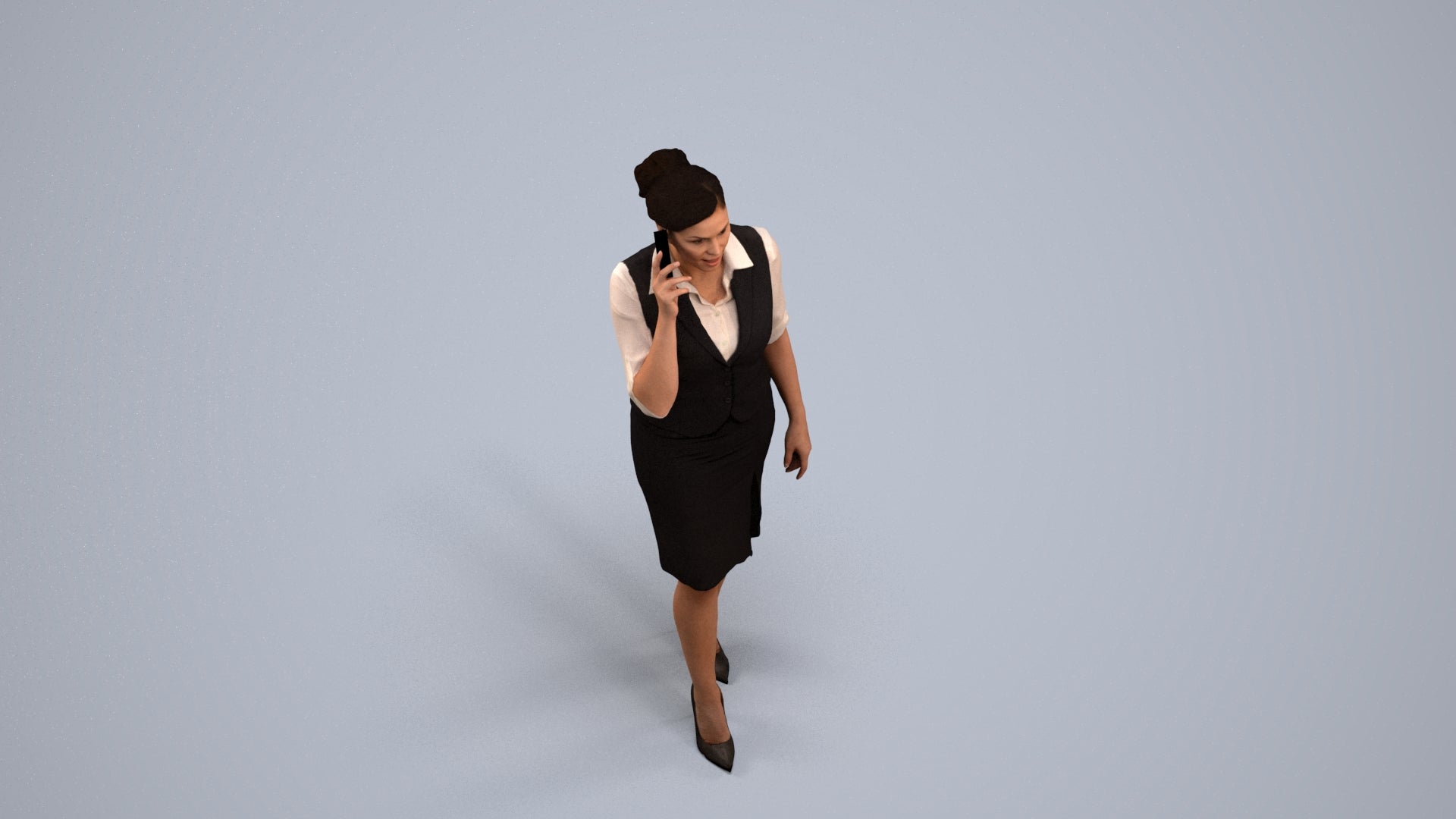 3D people model woman hospitality, scanned human for 3ds Max rendering, back view render