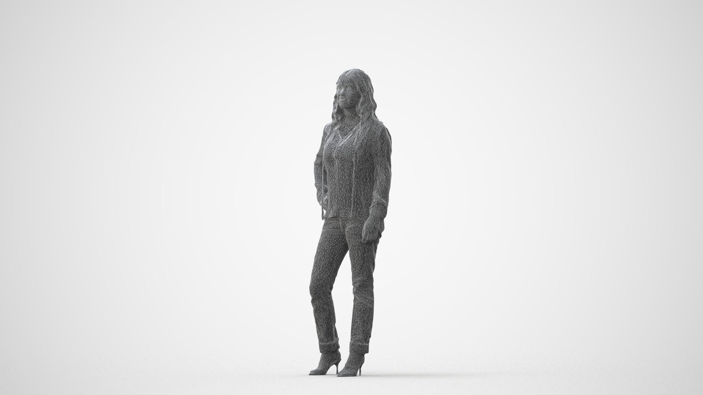 3D people model woman casual standing, scanned human for 3ds Max rendering, square thumbnail