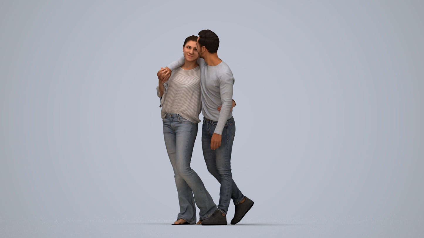 photogrammetry 3D woman casual couple, realistic human model archviz FBX, top-down view render