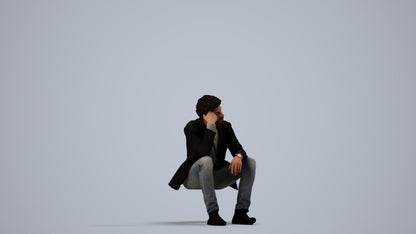 3D human model man casual business, photogrammetry scanned person for archviz, side view render