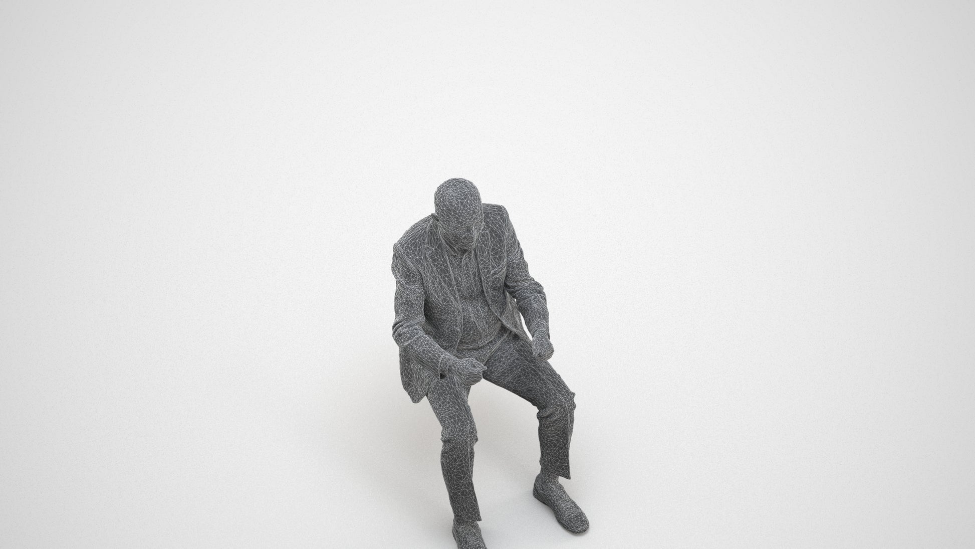 photogrammetry 3D senior man business driving, realistic human model archviz FBX, wireframe three-quarter view