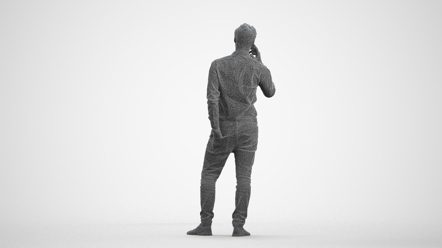 realistic 3D people man casual standing, render-ready for V-Ray and Corona, FBX OBJ, wireframe front view
