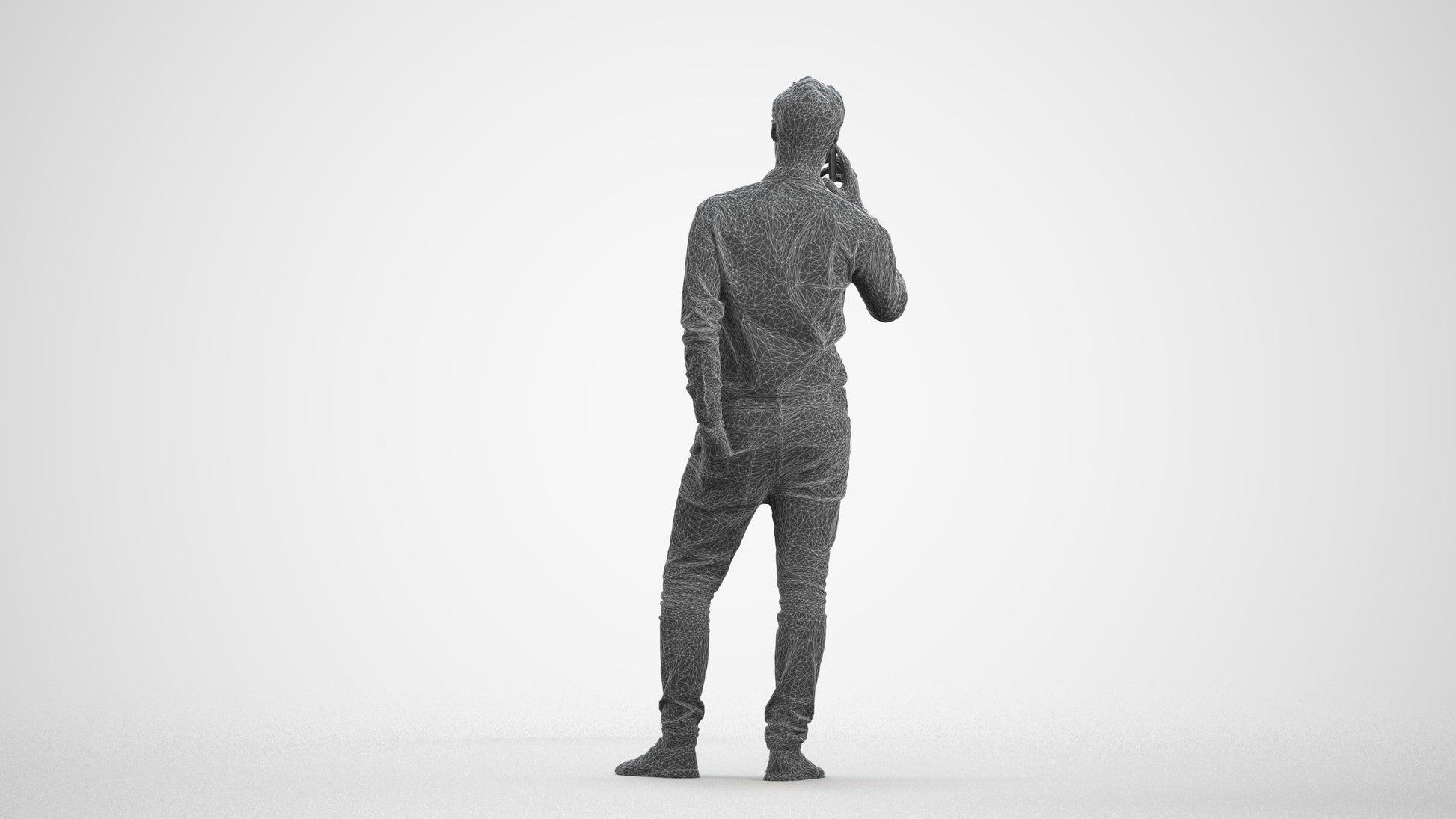realistic 3D people man casual standing, render-ready for V-Ray and Corona, FBX OBJ, wireframe front view