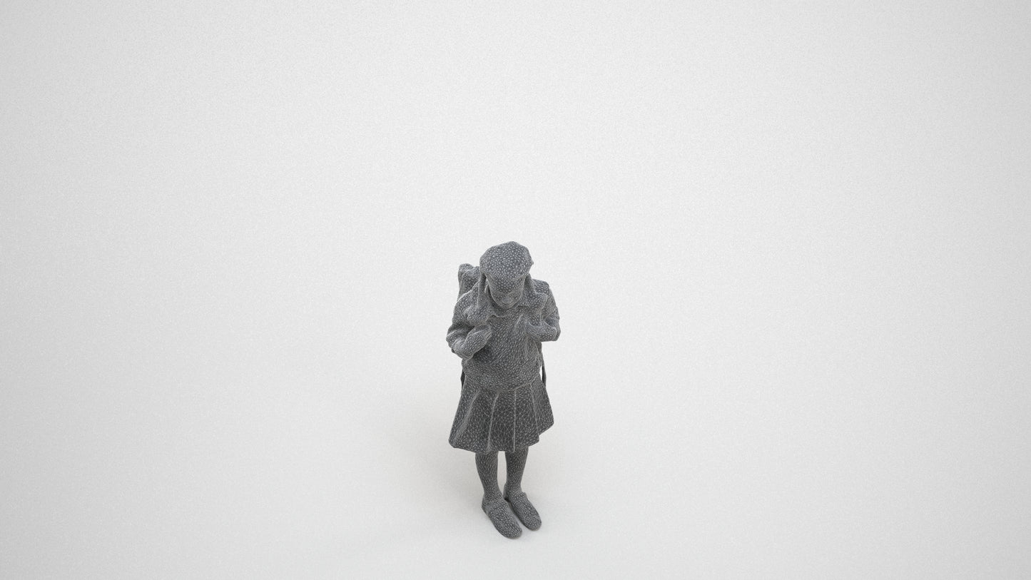 photogrammetry 3D girl kids, realistic human model archviz FBX, wireframe three-quarter view