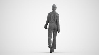 3D human model woman business walking, photogrammetry scanned person for archviz, wireframe front view