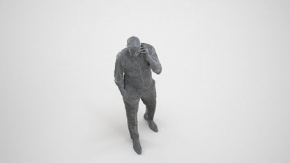3D human model man business walking, photogrammetry scanned person for archviz, wireframe three-quarter view