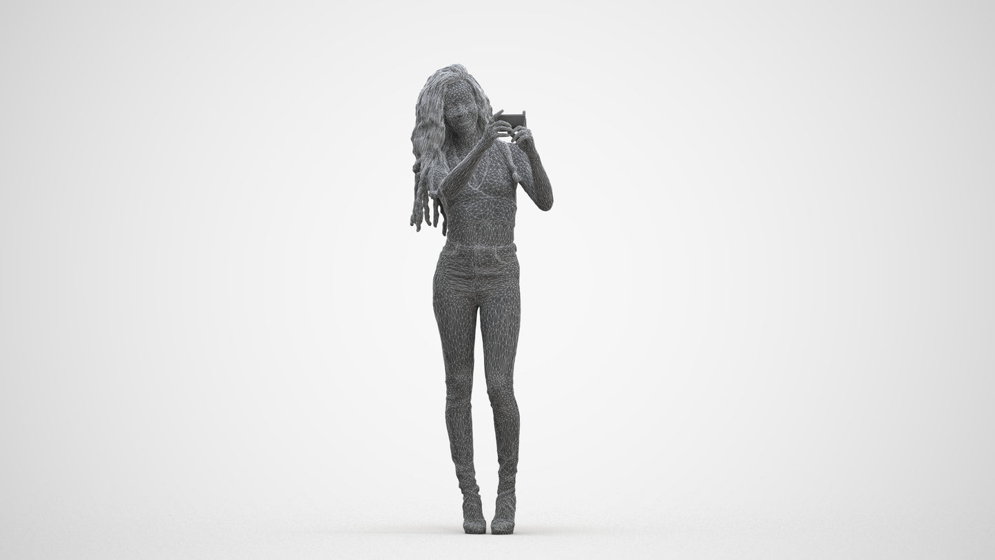 realistic 3D woman casual standing, scanned archviz people for Blender and 3ds Max, three-quarter front view render