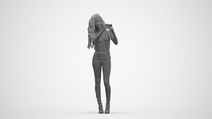 realistic 3D woman casual standing, scanned archviz people for Blender and 3ds Max, three-quarter front view render