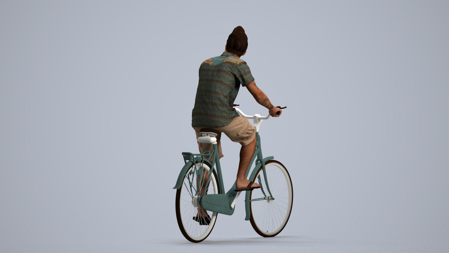 photogrammetry 3D man casual cycling, realistic human model archviz FBX, front view render
