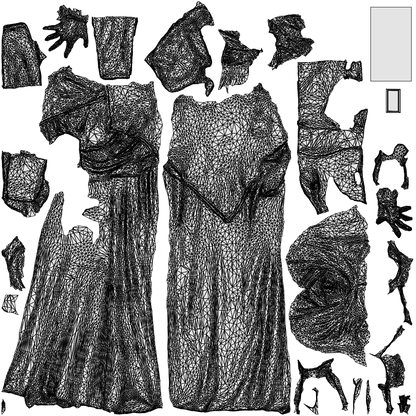 3D human model woman standing, photogrammetry scanned person for archviz, wireframe top-down view