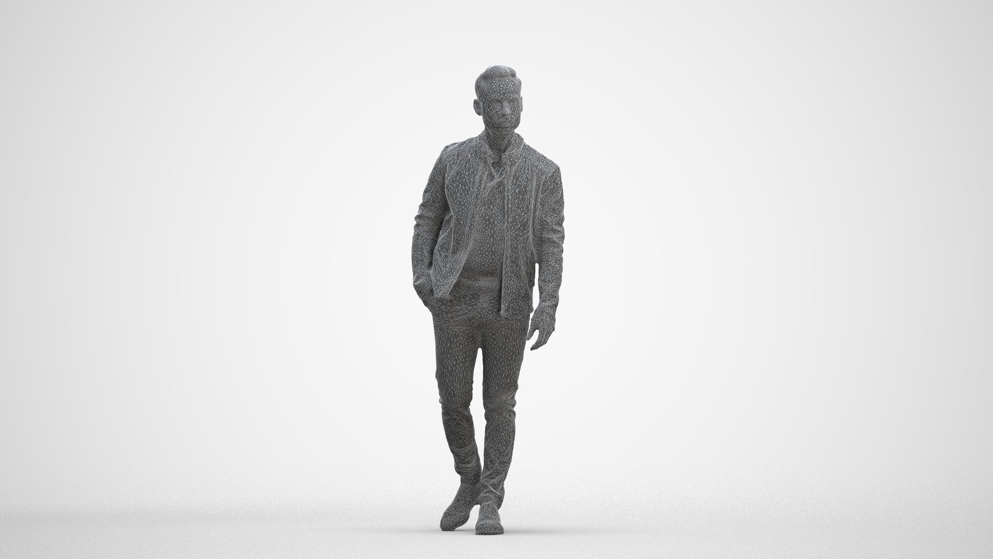 3D scanned man walking business, photorealistic archviz people for Enscape and SketchUp, three-quarter front view render