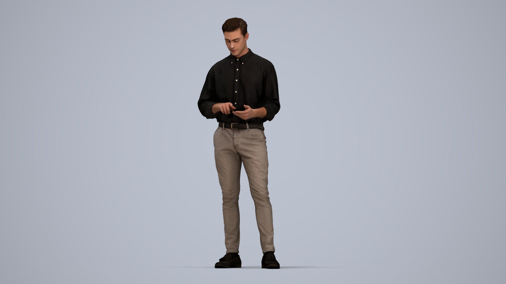 3D people model man casual standing, scanned human for 3ds Max rendering, top-down view render