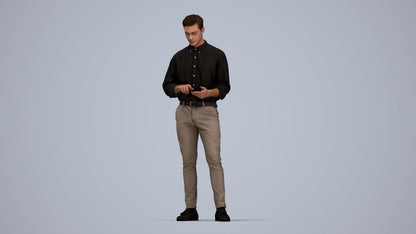 3D people model man casual standing, scanned human for 3ds Max rendering, top-down view render