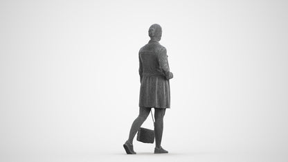 3D human model woman casual walking, photogrammetry scanned person for archviz, wireframe front view