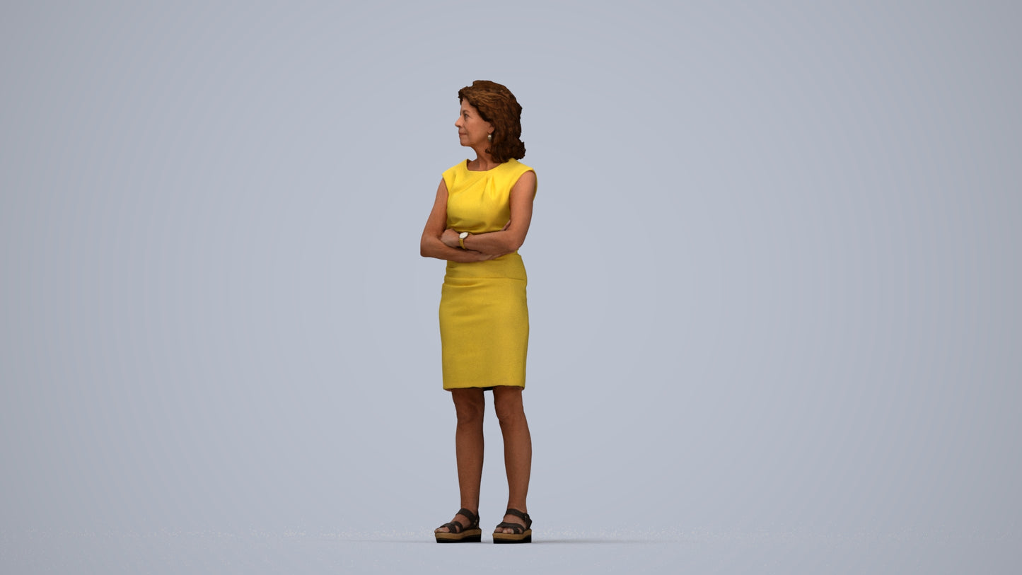 scanned 3D woman business standing, photogrammetry people for Enscape and V-Ray, top-down view render