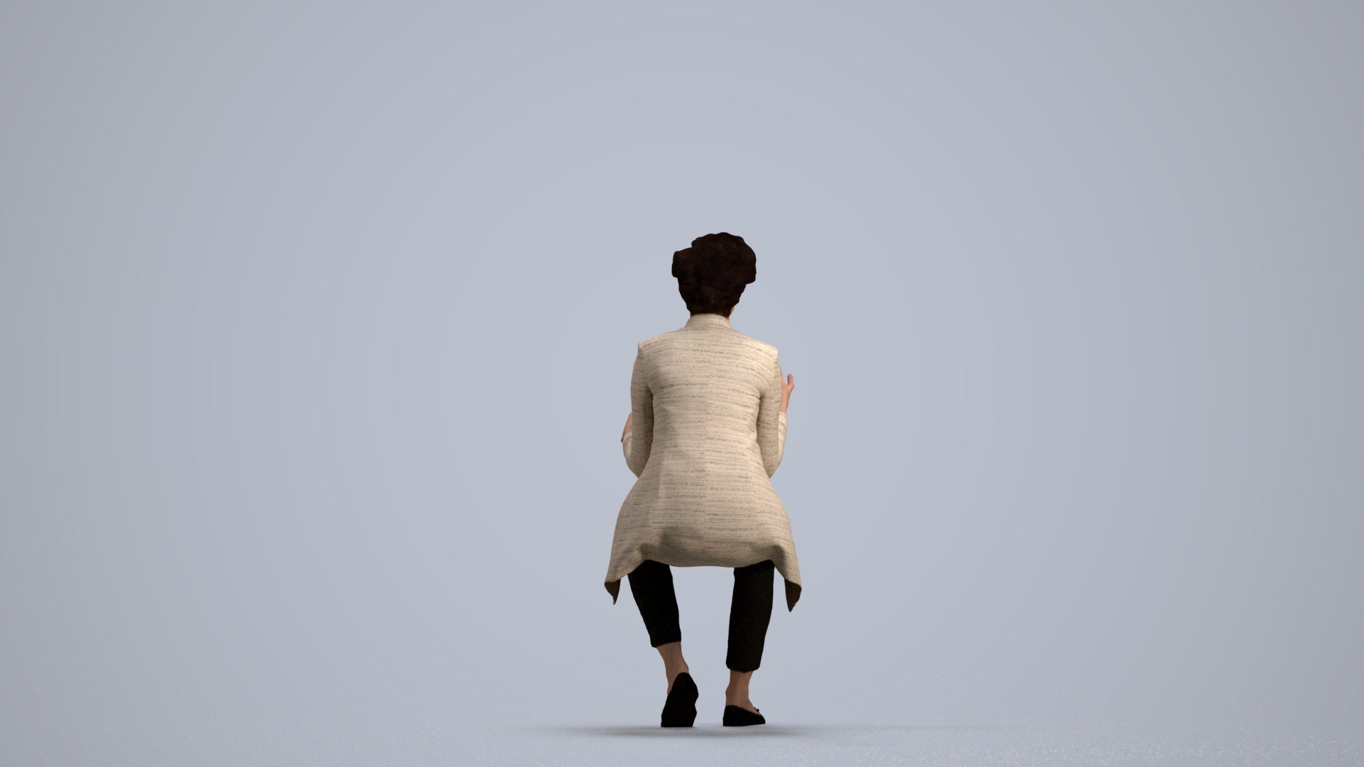 realistic 3D woman business sitting, scanned archviz people for Blender and 3ds Max, front view render