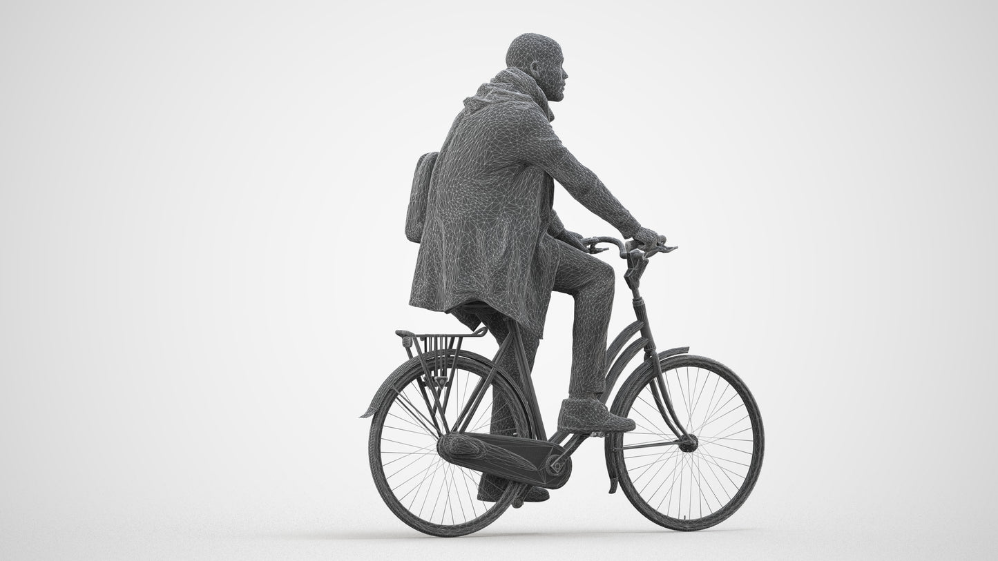 3D human model man casual sitting, photogrammetry scanned person for archviz, wireframe side view